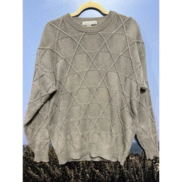 VTG Izod Club Cable Knit Sweater Mens‎ L Tan Long Sleeve Crew Neck