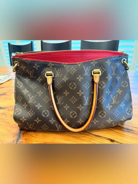 Louis Vuitton Monogram Pallas MM Tote, Cherry Red Interior