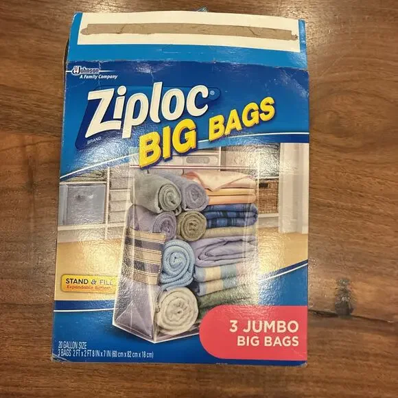 2 ZIPLOC BIG BAGS 20 Gallon Size Stand & Fill Large SC Johnson 15x15x7 In.