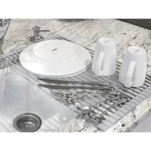 Sorbus Roll Up Dish Drying Rack Gray Silicone Heat Resistant 20x13