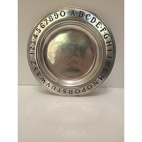 Wilton Armetale RWP Pewter Plate Bowl Trinket ABC Alphabet 123 Numbers 9