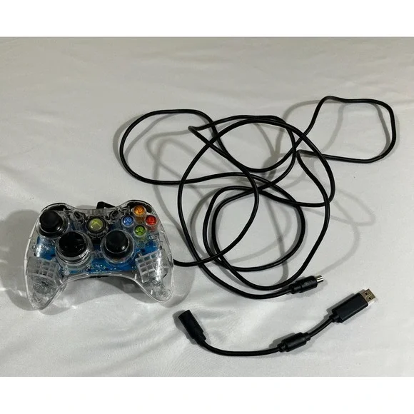 PDP Afterglow AX.1 Xbox 360 Wired Controller Clear Transparent Blue LED PL-3602