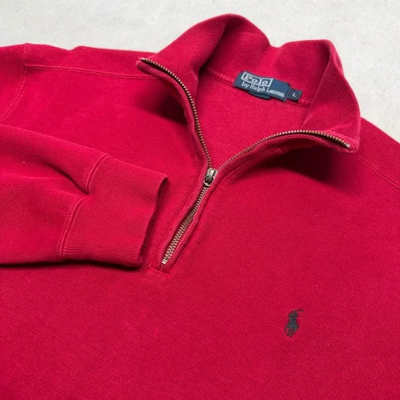 Vintage Polo Ralph Lauren 1/4 Zip Pullover Sweater Cotton Red Preppy Mens Large