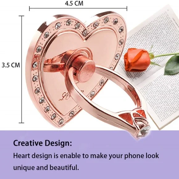 Heart Shape Cell Phone Ring Holder-Fits all Phones, Rose Gold