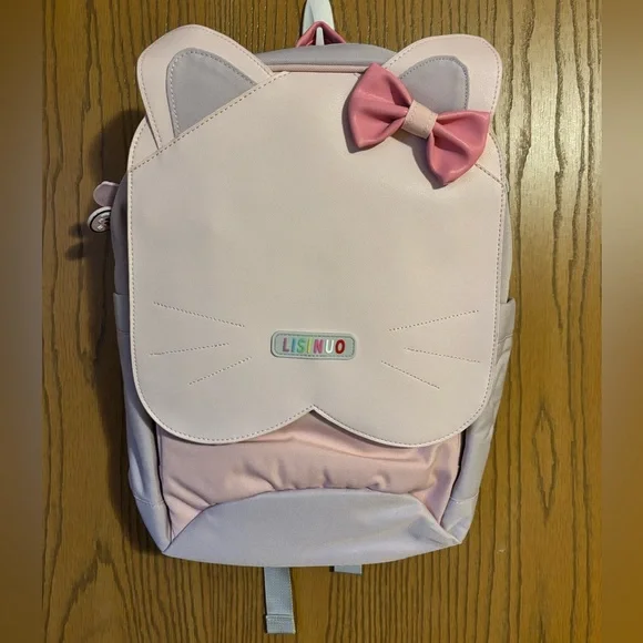 Lisinuo Pink Kitty Backpack BookBag Girls Cat Lover Travel Carry On Padded Bag