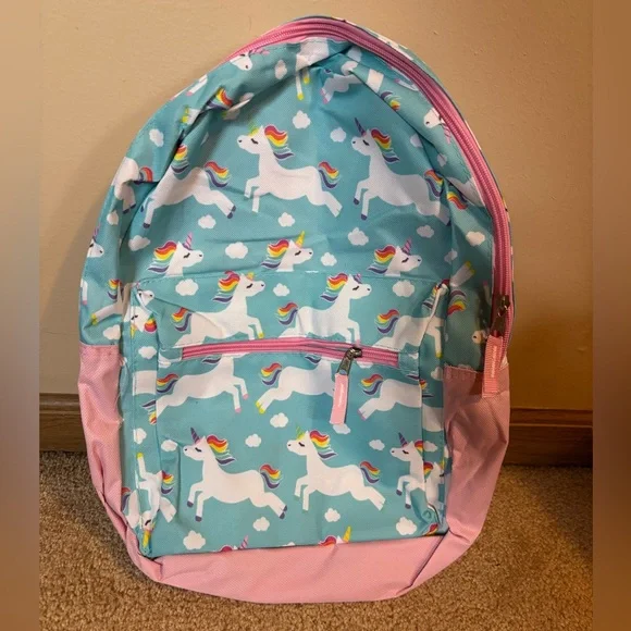 Unicorn Print Kids Backpack - Blue and Pink