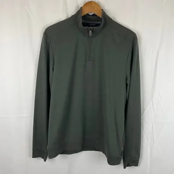 Ted Baker Caravan 1/4 Zip Pullover Gray/Green Long Sleeve Men's Size 4 or US L
