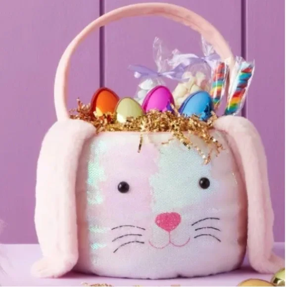 Target Spritz Bunny Sequined Easter Basket, Pink White Iridescent Sequins, New