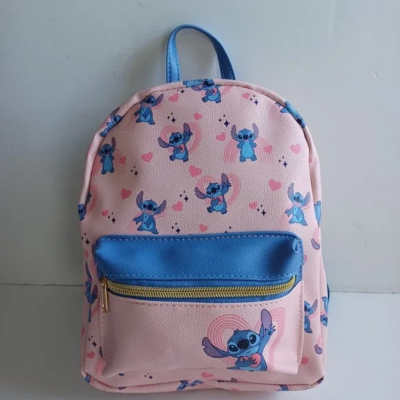 Disney‎ NWT Stitch Mini Backpack Hearts Print Blue Pink Bounding Fashion Bag