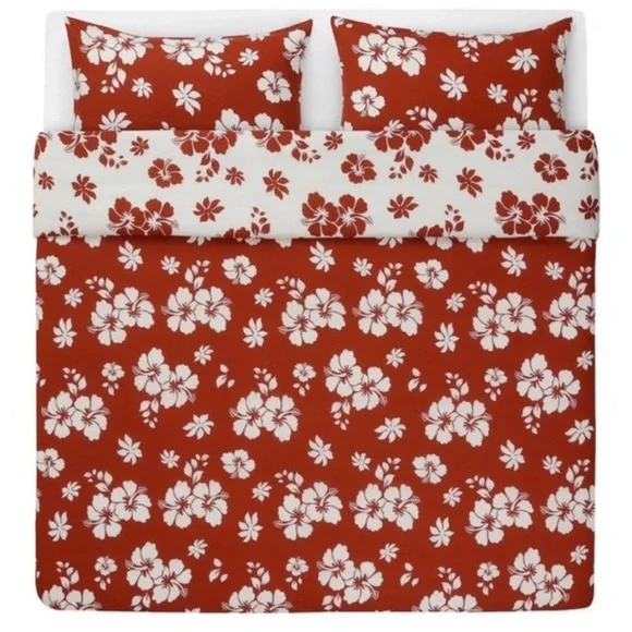 NWT IKEA Salepsrot - Queen Reversible Duvet Set Rust & White Floral