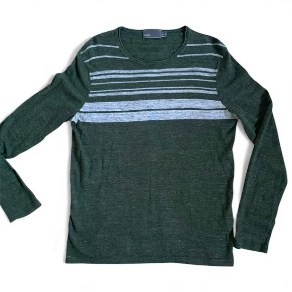 Vince Olive and Gray Striped Men’s Sweater Cotton Modal Cashmere Blend M