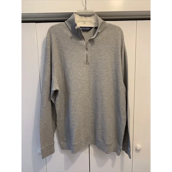 POLO GOLF Ralph Lauren Mens GRAY‎ 1/4 Zip Pima Cotton Long Sleeve Sweater Sz XL