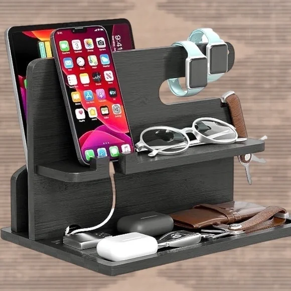 Black Bamboo Organizer for Phone/iPad/Tablet/Personal Items-Gift-NWT