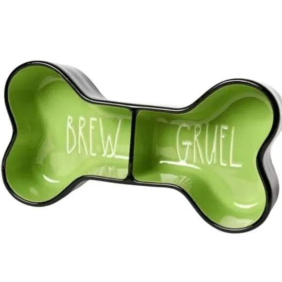 Rae Dunn Brew & Gruel‎ Ceramic Green Bone Shape Pet Bowl