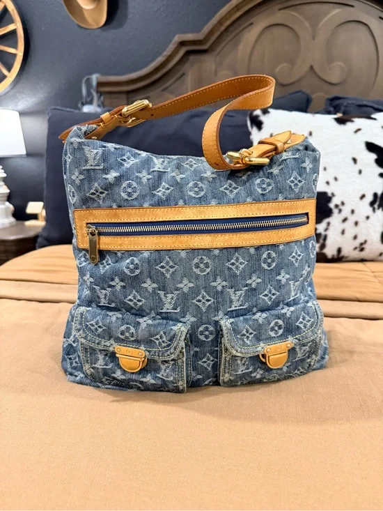 LOUIS VUITTON Monogram Vintage Y2K Denim Blue Buggy GM Shoulder Bag