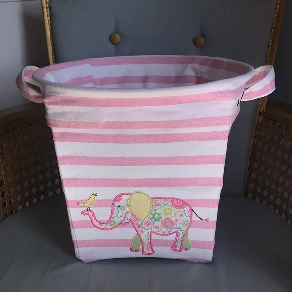 Pottery Barn Kids Pink & White striped 100 % cotton washable storage basket