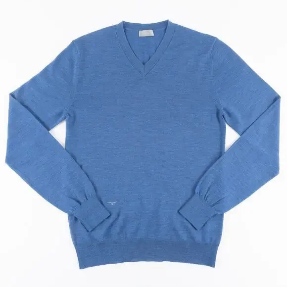Dior Virgin Wool V-Neck Sweater Men's Small Blue