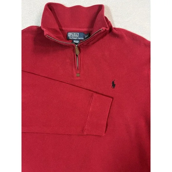Polo Ralph Lauren Cotton Knit Pullover‎ 1/4 Zip Men's XXL Red Navy Pony Mock