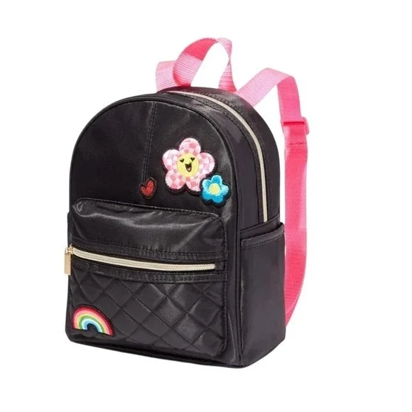 Claire's Checkered Daisy Patch Black Quilted‎ Mini Backpack
