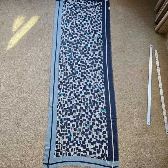 Kinross Silk Cashmere Scarf Blue Squares
