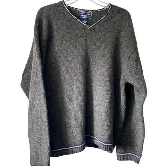 American‎ Eagle Outfitters Mens V Neck Lambswool Sweater Size L Olive Green