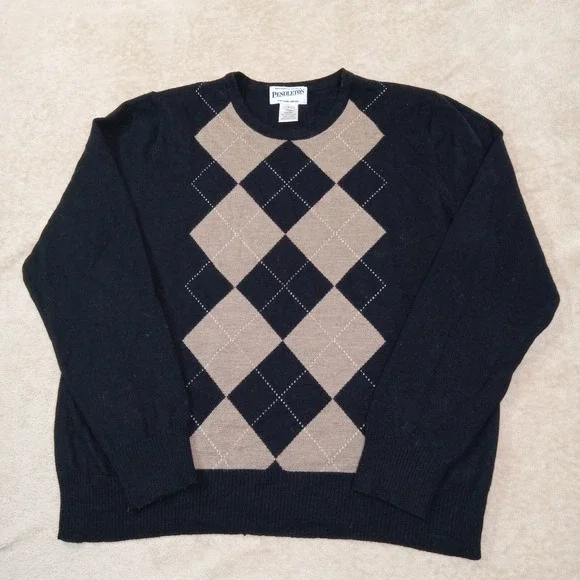Pendleton‎ 100% Merino Wool Argyle Men's Sweater Black Large