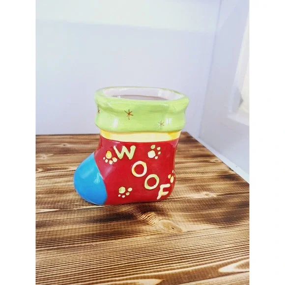 FOR YOUR Dog Treats Ceramic Cookie‎ Jar Vintage Stocking Christmas No Lid 