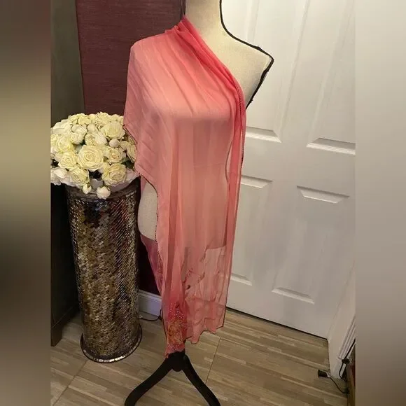 100% silk hand painted scarf/wrap, beaded