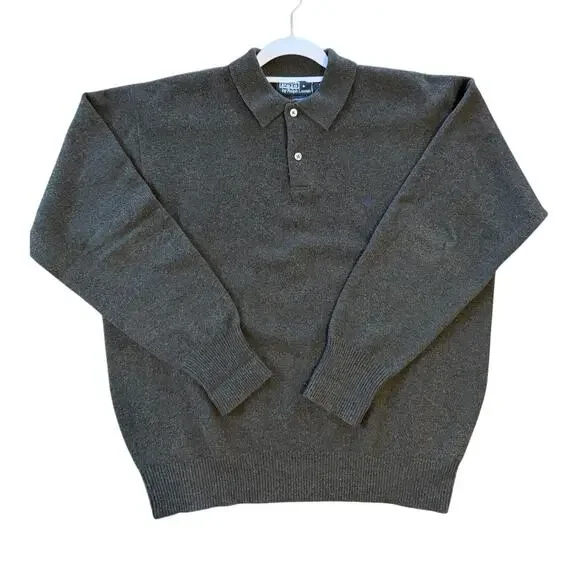 Vintage Polo Ralph Lauren Sweater Mens Large Green Lambswool Knit Collared 90s