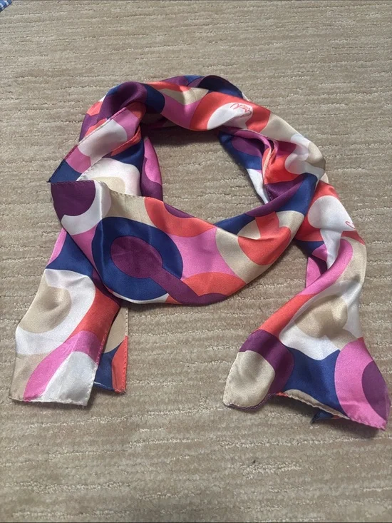COACH Silk Scarf - VINTAGE - Pink, Purple, Blue, Cream