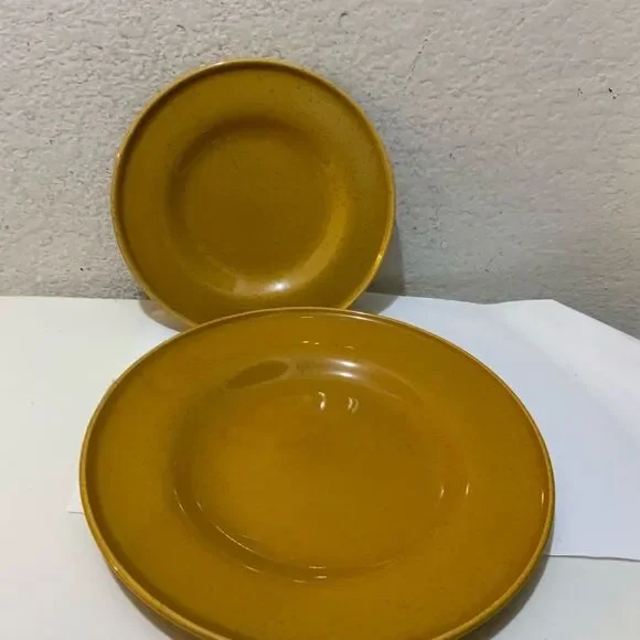 IKEA Mustard Yellow Large 12” Pasta & one salad plate 9” Mint Gold