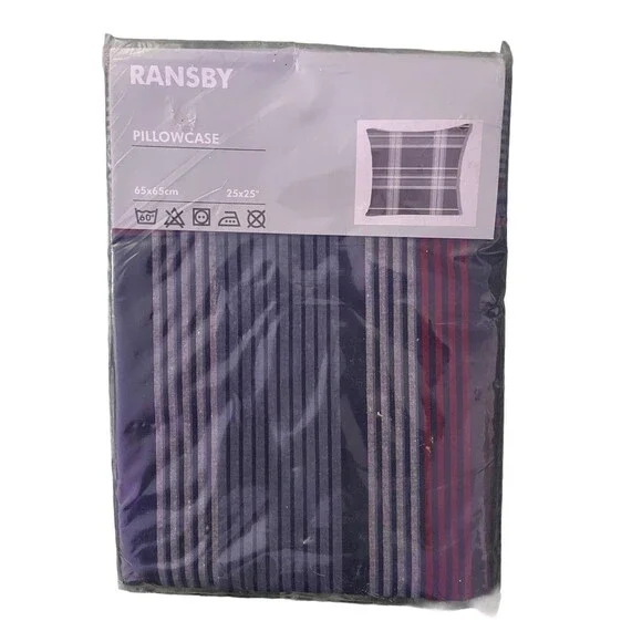 IKEA Ransby Square Pillowcase 25x25 Navy Blue Red Cotton Plaid New