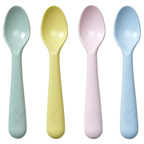 Lot of 4 IKEA KALAS Plastic Spoons Set Pastel Multicolor Kids Childrens NEW!