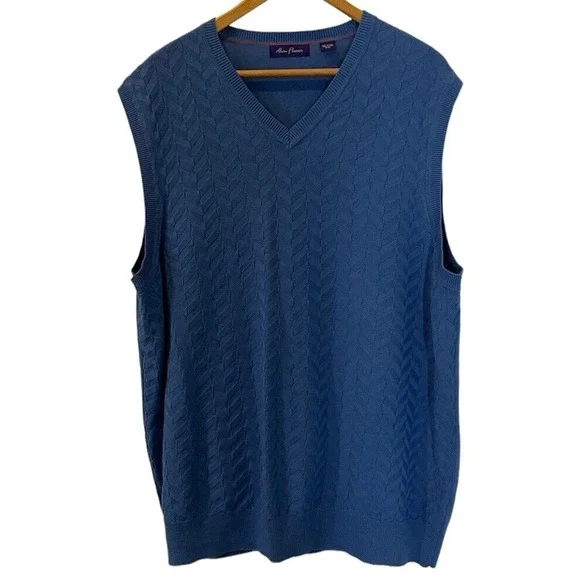 Alan Flusser Sweater Vest Men's 2XL Blue Pull Over V-Neck Knit Golf