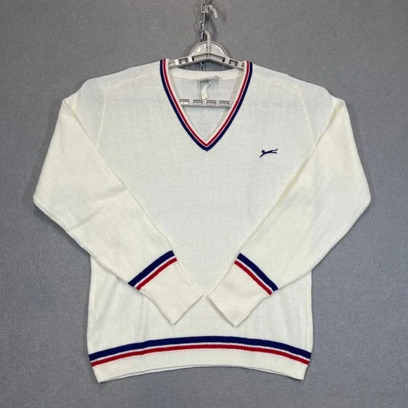 VTG Slazenger Sweater Mens Large Sz 42 Cream V-Neck Wimbledon Tennis 80s England