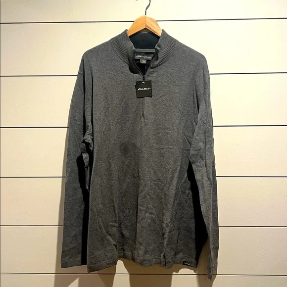 Eddie Bauer Mens 1/4 Zip Sweater heather grey Pullover Preppy 3XLT