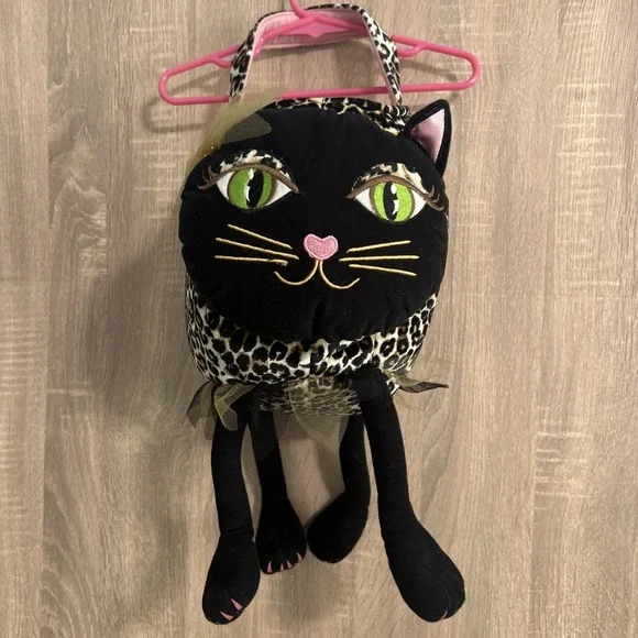 The Children's Place Leopard Print Black Plush Cat Treat Bucket‎ Bag Meow Works