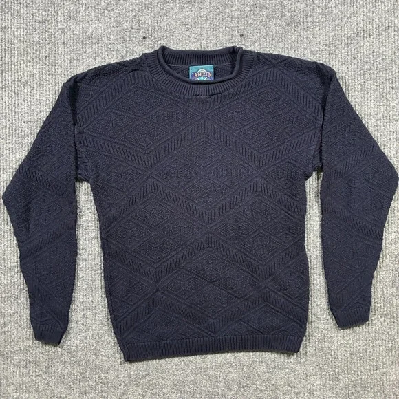Jantzen Mens Knit Sweater Medium Navy USA Made Textured Crewneck Vintage 90s