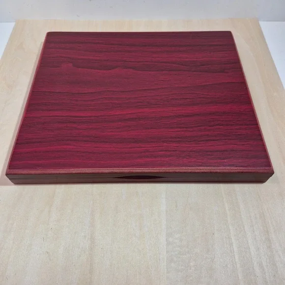 Wooden Display Box Red‎ Wood Grain Compartments Velvet Lined Collectible Storage
