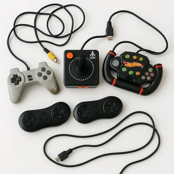 Retro Plug-and-Play Gaming Controllers Lot — Untested Atari Joystick Hot Wheels