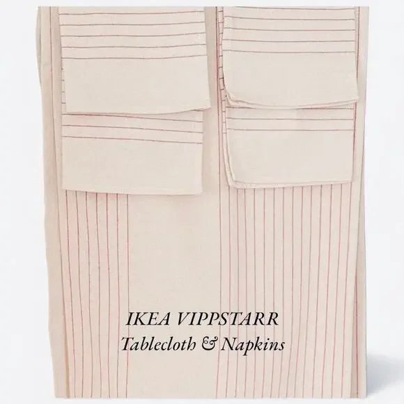 IKEA VIPPSTARR Beige & Red Striped Tablecloth & Napkins (Last One)