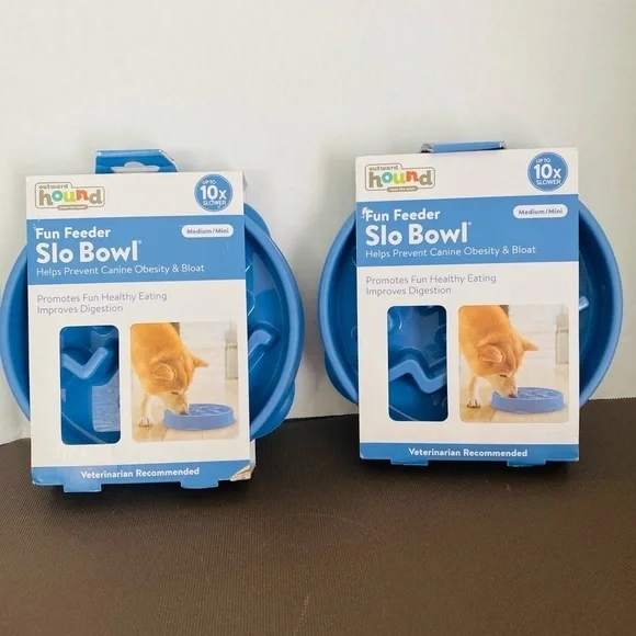 2 Slow Feeding Dog Bowls, Large/Regular Size, Blue, Dog NWT