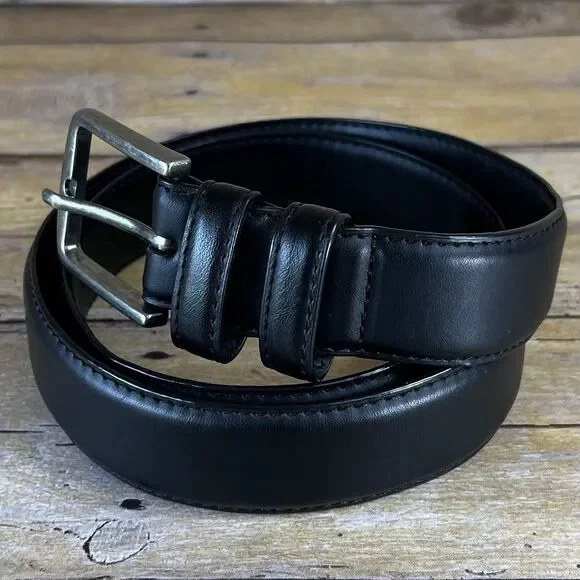 Boys Black Faux Leather Dress Belt Silver Buckle Formal School Uniform Accessory