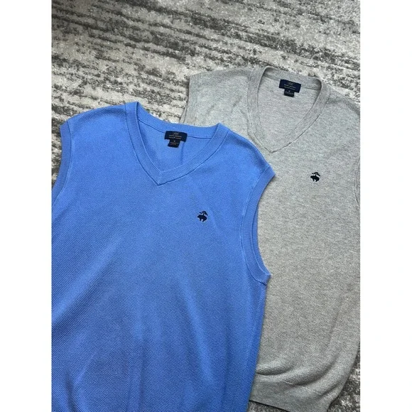 Brooks Brothers Sweater‎ Vest Mens M Gray Blue Lot of 2 Supima Cotton V-Neck