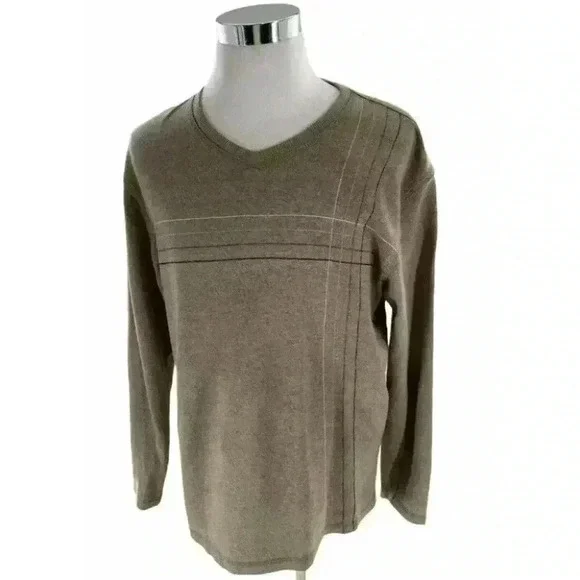 Geoffrey Beene Mens Crew Neck Brown Knit Sweater Size Large