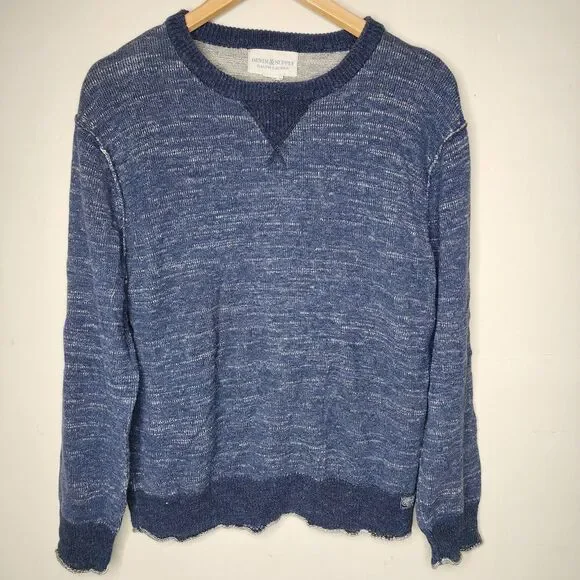 Denim Supply Ralph Lauren Sweater Marled Knit Roll Hem Mens Medium Navy Blue
