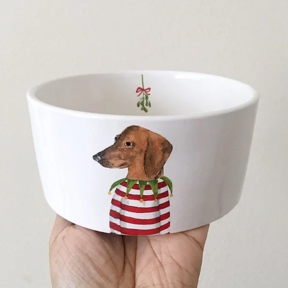 Rae Dunn Ceramic Dachshund Christmas Dog Bowl