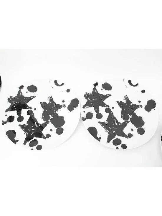 2 Ikea Black White Stars Dots Limited Edition Dinner Plate 23102 94455
