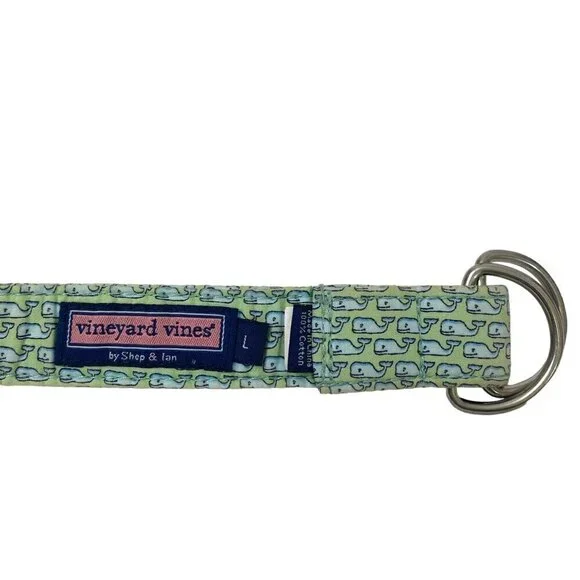 VINEYARD VINES Kids Belt Size Large Whale Mint Green Print Adjustable D-ring
