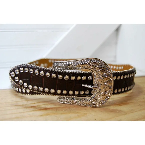 Girls Nocona Belt Co. Black leather Rhinestone studded‎ Kids Western Rodeo 4T-5T
